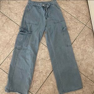 Shein Jeans Womens Small Blue Casual Cargo Straight Pants Cotton Blend Ladies